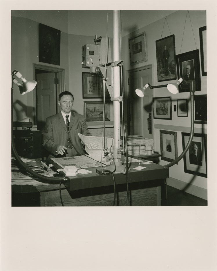 photocollection : Places: Halifax, Halifax Co.: Buildings: Archives: Dr. Ferguson with microfilm equipment (another copy)