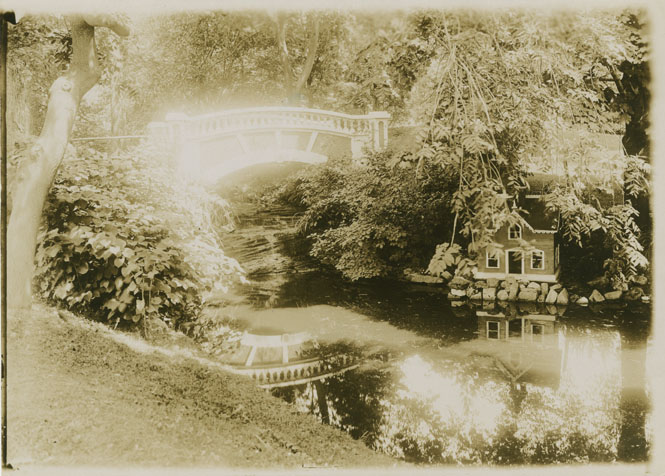 photocollection : Places: Halifax, Halifax Co.: Public Gardens: [Pond, house and bridge]