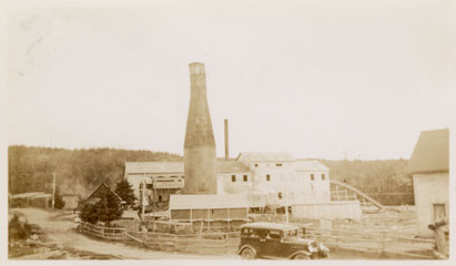 photocollection : Places: Sheet Harbour, Halifax Co.: Pulp Mill: Mill and dam, 3 snapshots