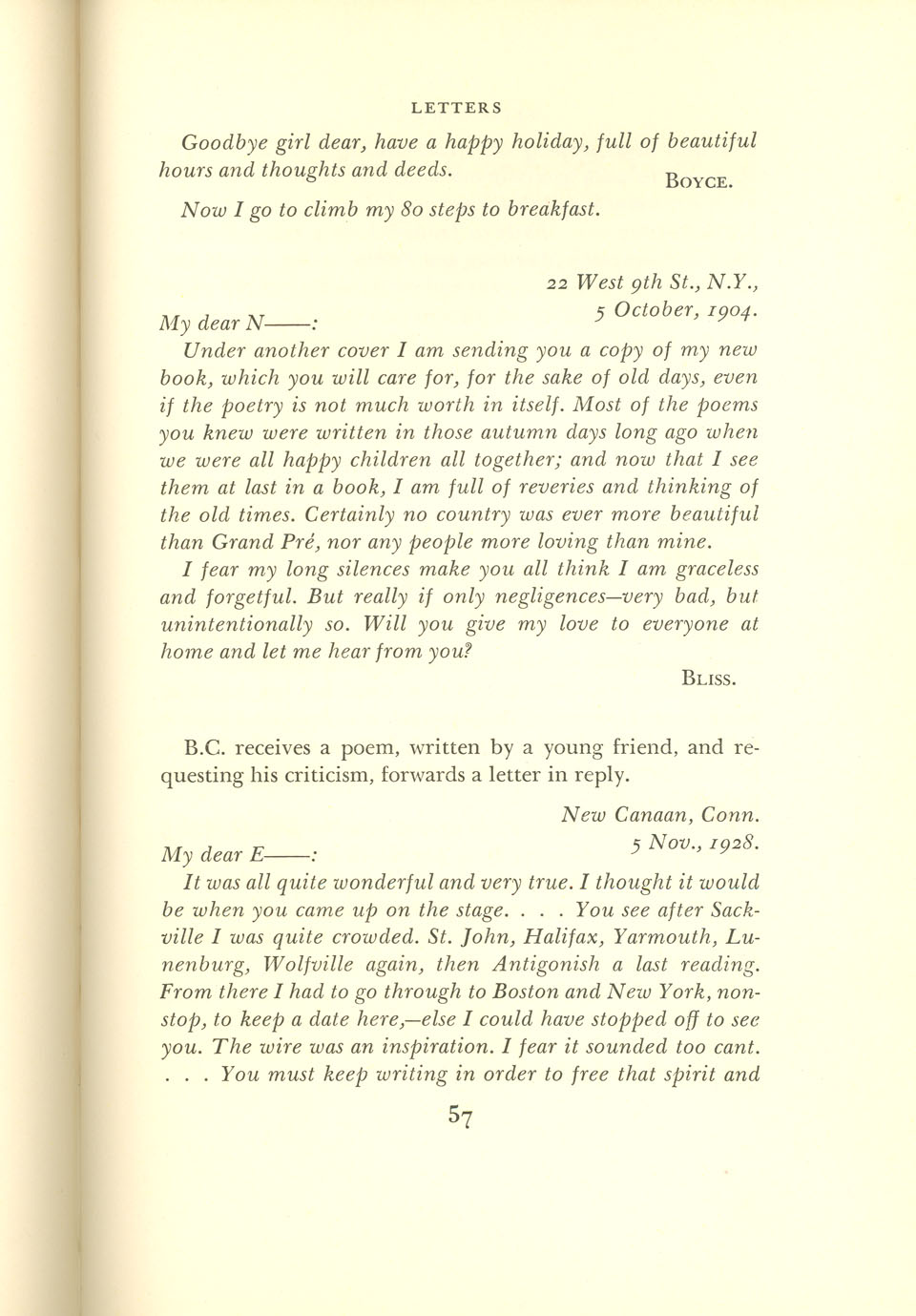 prat : Letter from Bliss Carman to Annie L, Prat, addressing her as My dear Nancy, October 3, 1904 (print version)