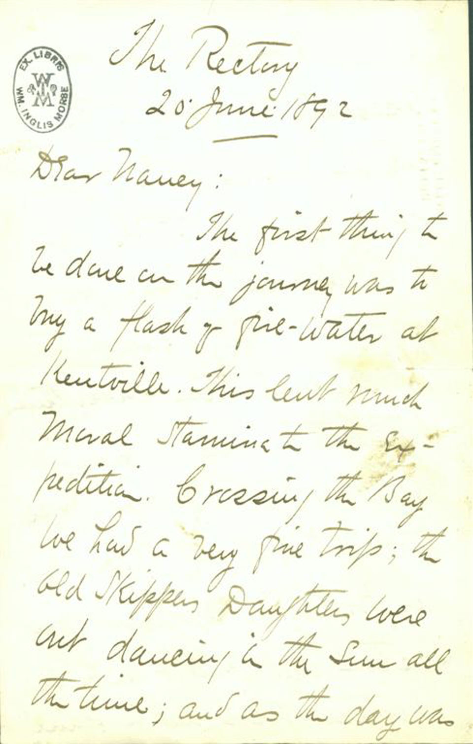 Letter from Bliss Carman to Annie L. Prat, describing his trip accompanying Minnie Prat to visit the parents of her late fiancé, Goodridge Bliss Roberts, at Fredericton