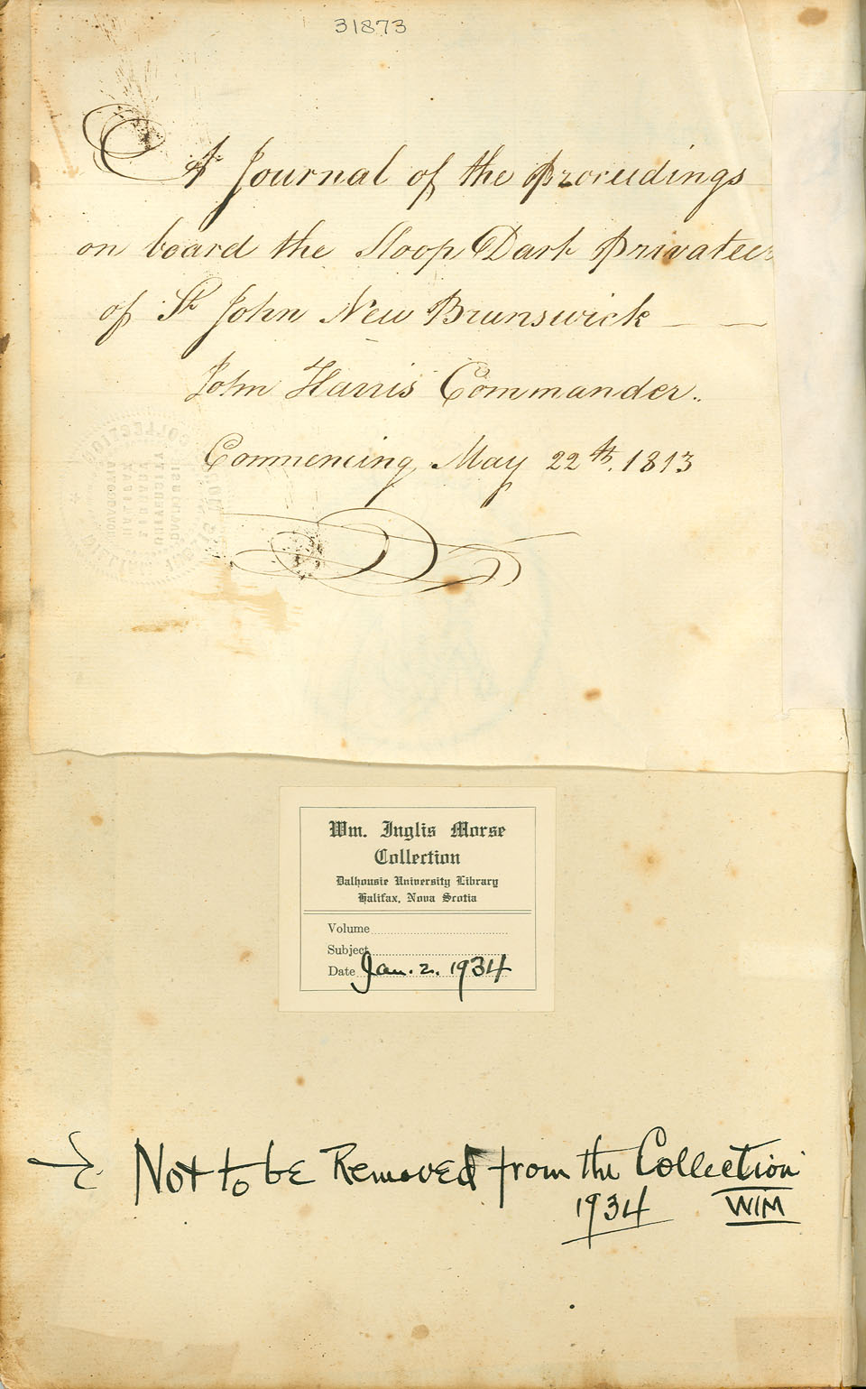 privateers : A Journal of the Proceedings on board the Sloop Dart</i> Privateer of St. John New Brunswick, John Harris Commander, commencing May 22th, 18