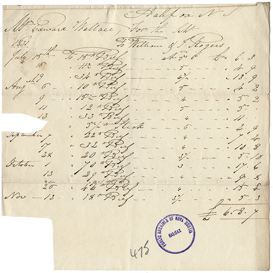 sable : William Rogers bill from July to November 1831
