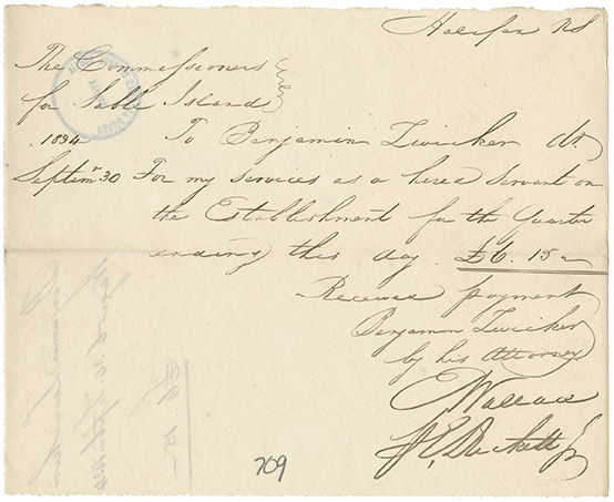 sable : Benjamin Zwicker receipt for wages as a hired servant to August 1834