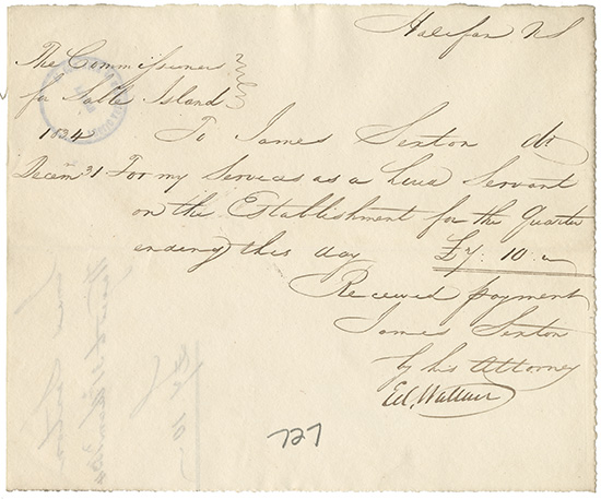 sable : James Sexton receipt for wages earned as a hired servant