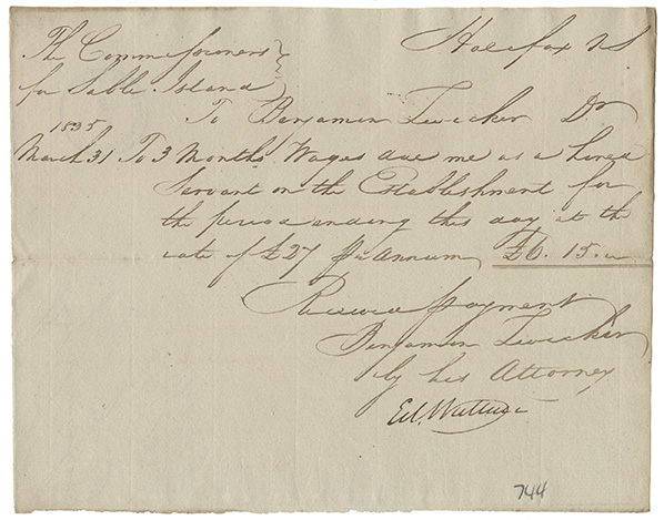 sable : Benjamin Zwicker receipt for three months wages earned as a hired servant