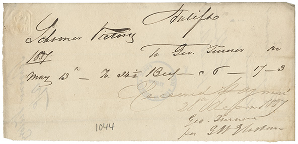 sable : George Wallace receipt for beef transported on the schooner Victory</i>
