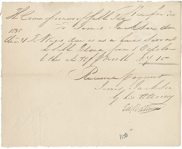 sable : James Jackson receipt for wages earned as a hired servant on Sable Island from October to December 1838