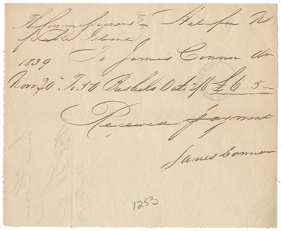 sable : James Connor receipt from the Commissioners of Sable Island for fifty bushels of oats