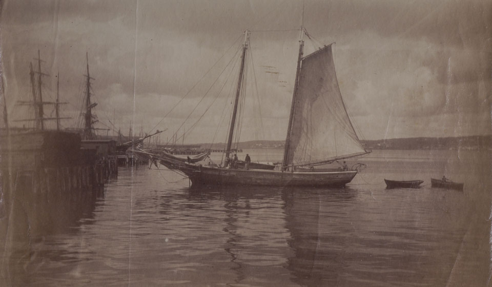 Schooner arriving at A.G. Jones' wharf, Halifax Harbour