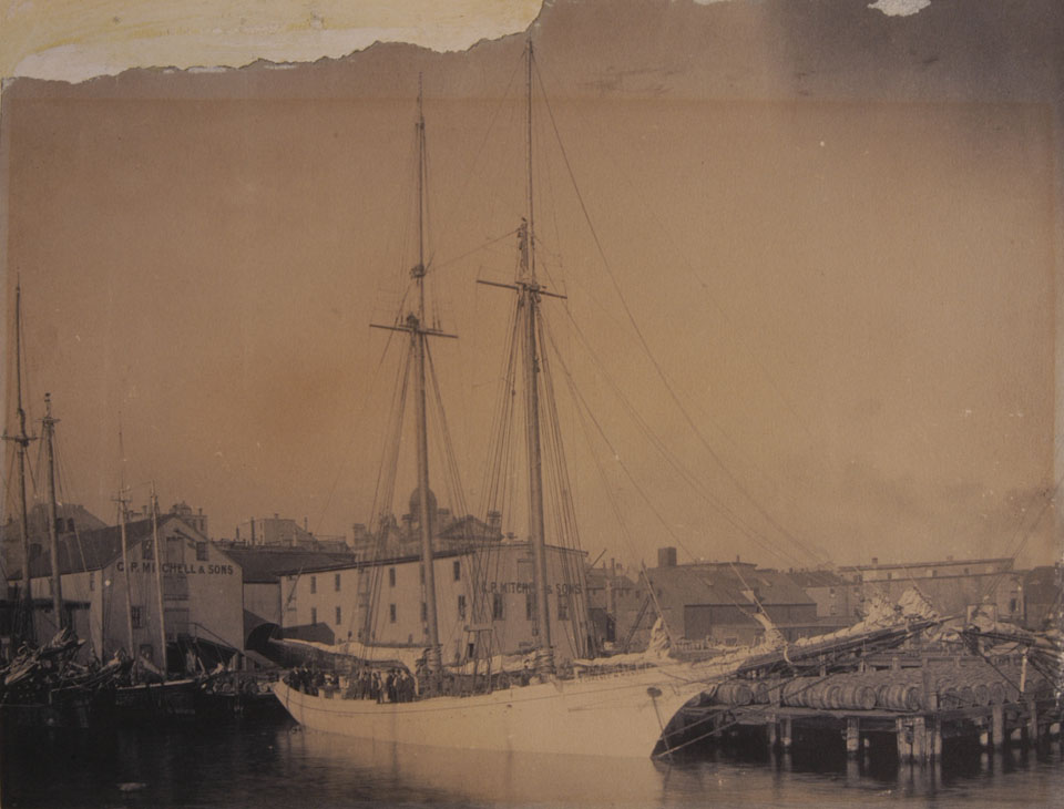 Schooner <i>Florence M. Munsie</i> docked at C.P. Mitchell & Sons wharves, Lower Water Street, Halifax