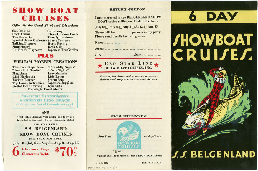 ''6 Day Showboat Cruises, S.S. <i>Belgenland</i>''