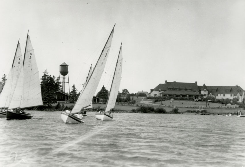 ''Yachting, Lakeside Inn in Background''