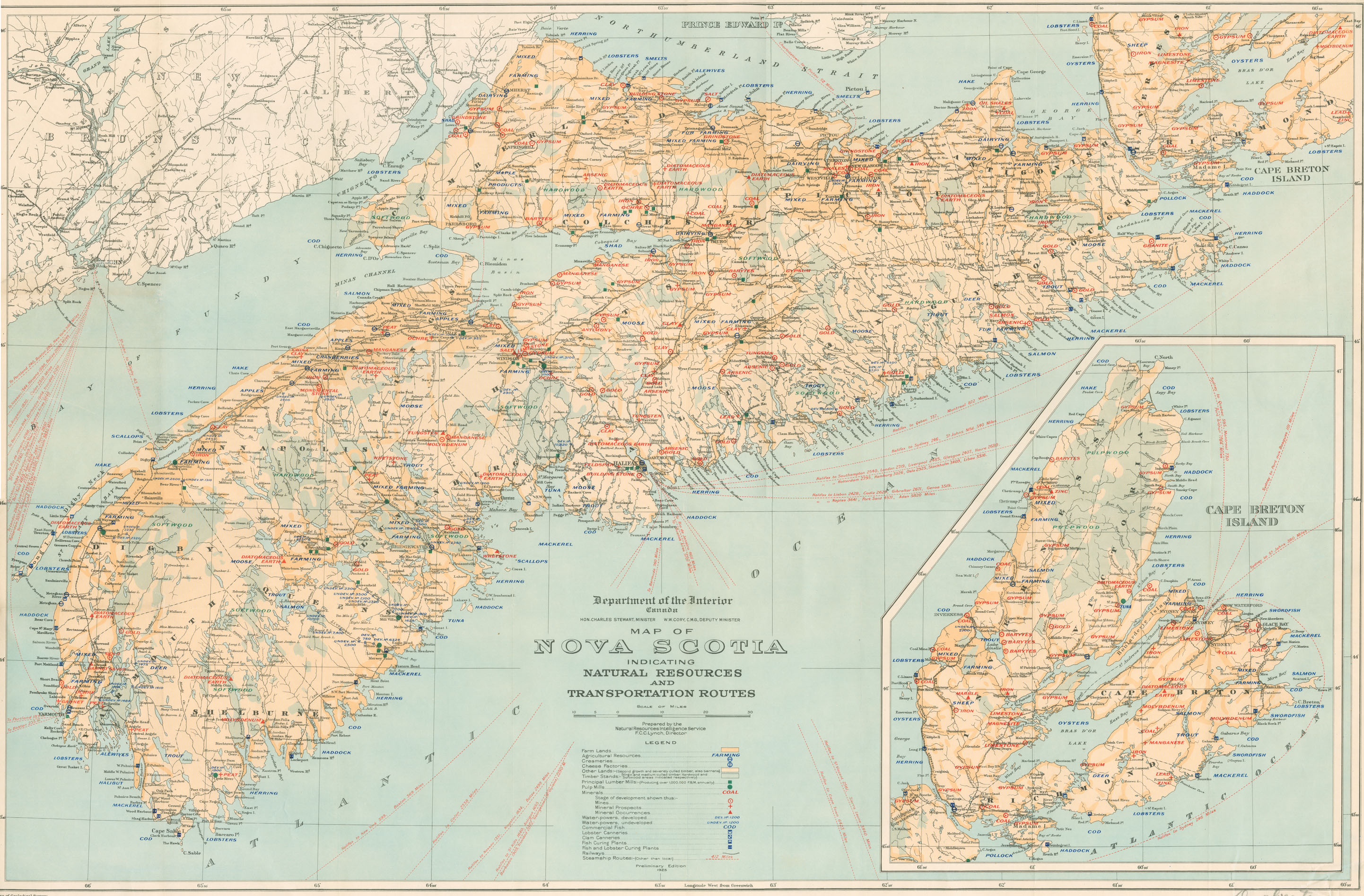 <i>Map of Nova Scotia Indicating Natural Resources and Transportation Routes</i>