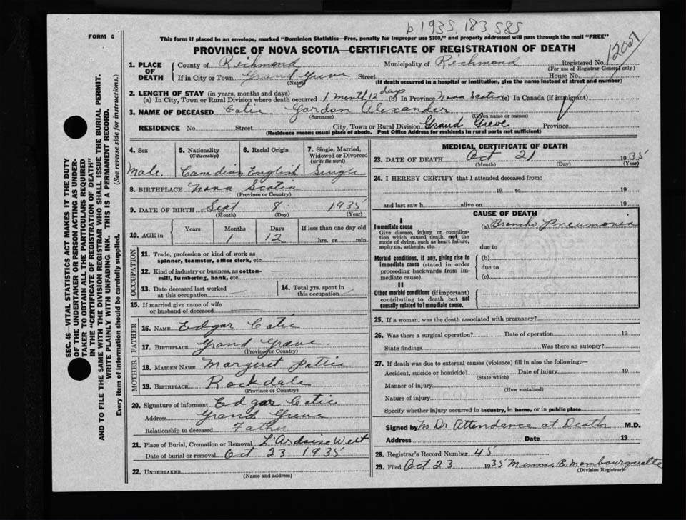 Nova Scotia Archives Nova Scotia Births, Marriages, and Deaths