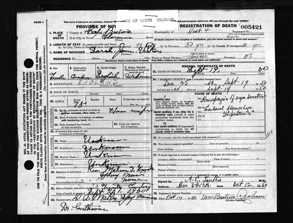 Nova Scotia Archives Nova Scotia Births, Marriages, and Deaths