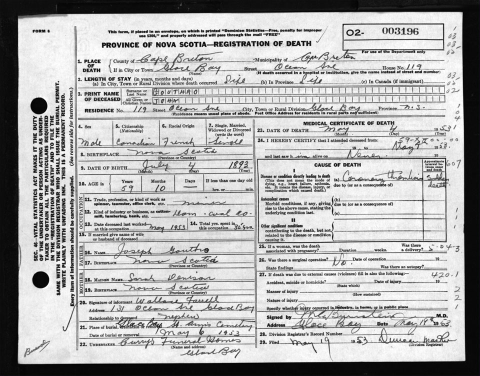 Nova Scotia Archives Nova Scotia Births, Marriages, and Deaths