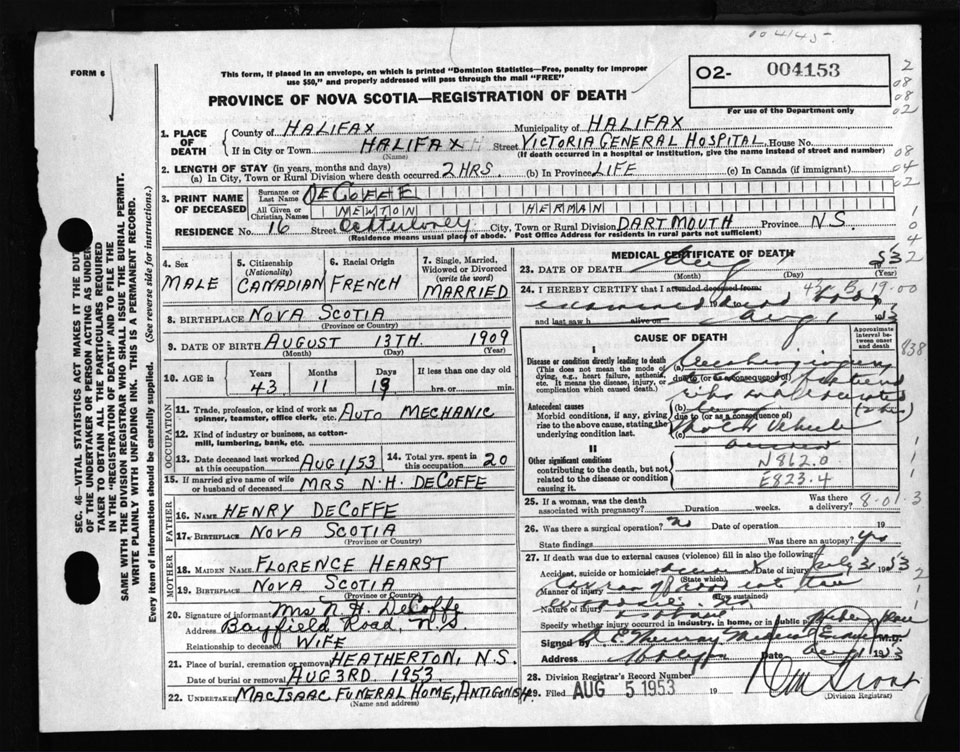 Nova Scotia Archives Nova Scotia Births, Marriages, and Deaths