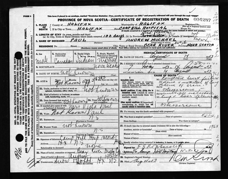 Nova Scotia Archives Nova Scotia Births, Marriages, and Deaths