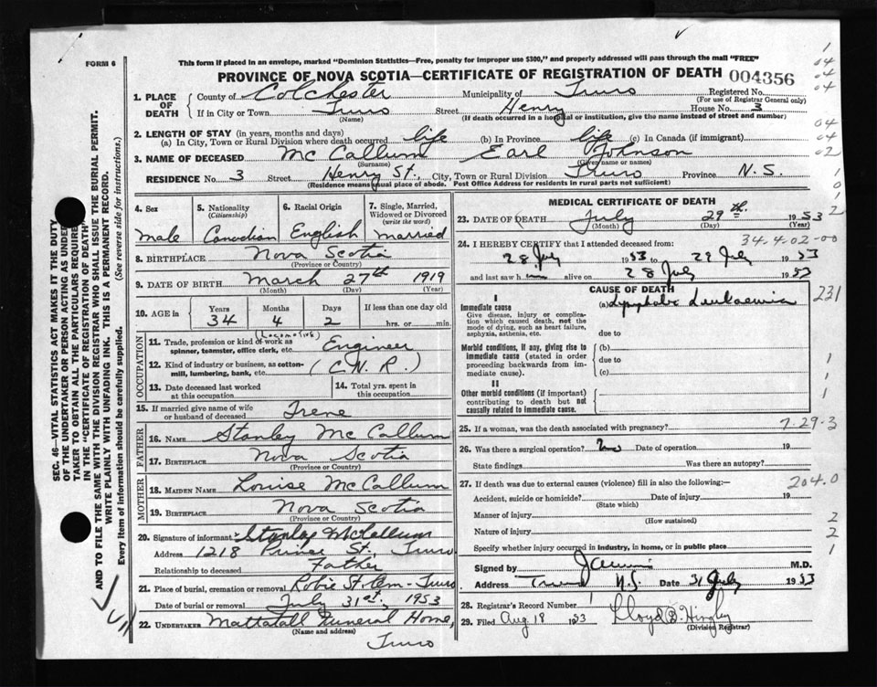 Nova Scotia Archives Nova Scotia Births, Marriages, and Deaths