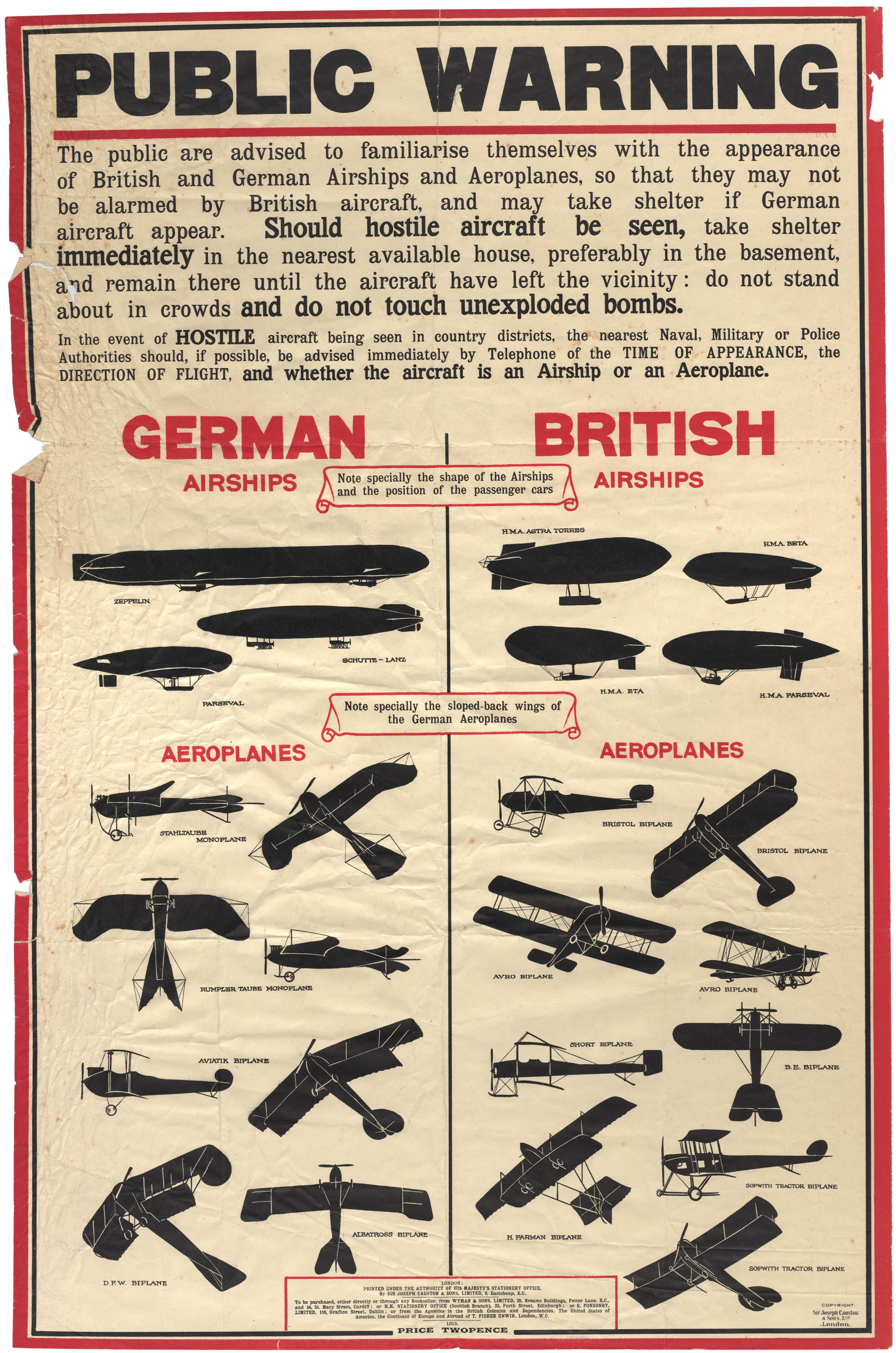 Public Warning . . . German Airships  - British Airships