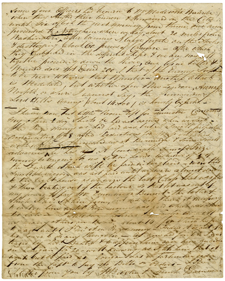 Letter from Dr. John Fox, Assistant Surgeon, HMS <i>Majestic</i>, Chesapeake Bay, to his father, Cornelius Fox
