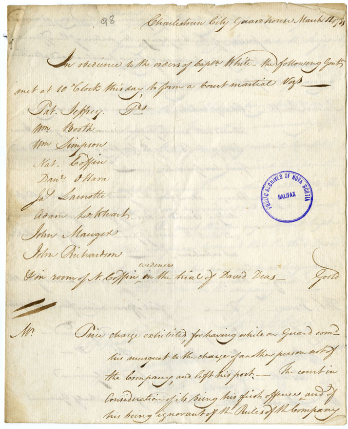Minutes of court martials held between March 12 and November 21, 1781.