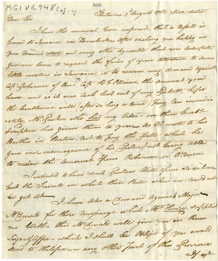 Draft of letter from Gideon White to Thos. Melish, Jamaica.